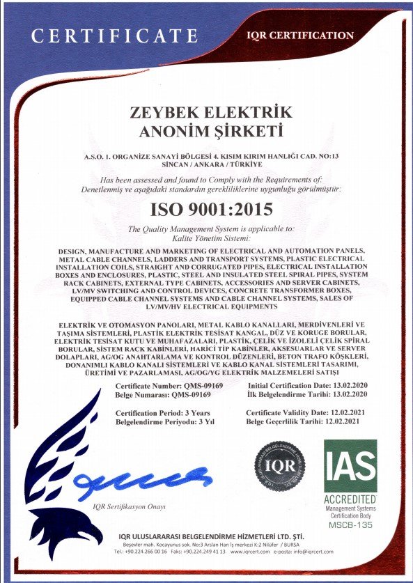 ZEYBEK ISO 9001 SERTİFİKAMIZ